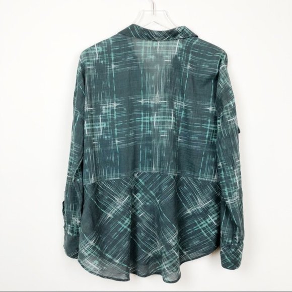 Free People Oversize Plaid Stripe Button Down Thin - Picture 3 of 8
